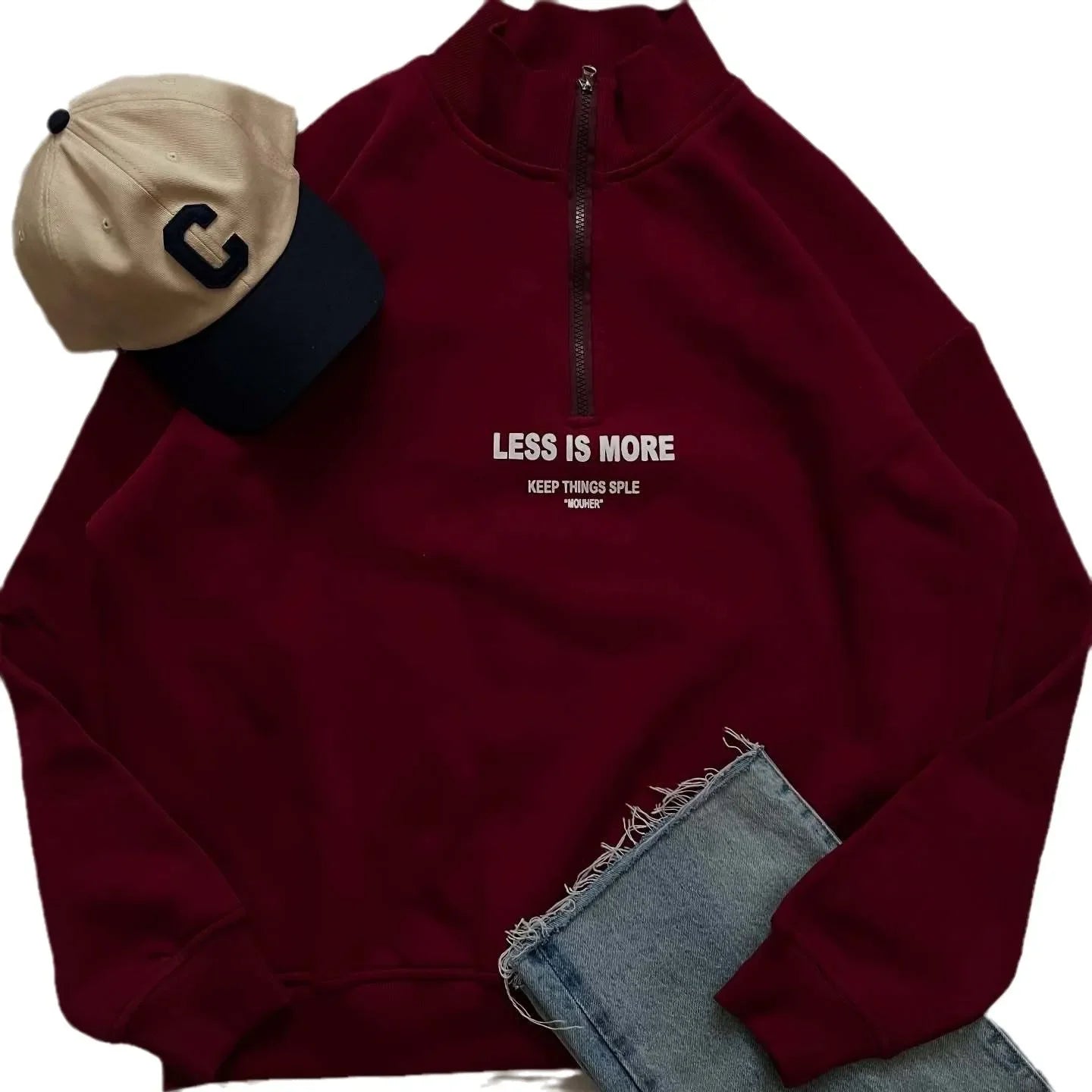 „Less is More“ Half-Zip Hoodie – Wine Red Vibes