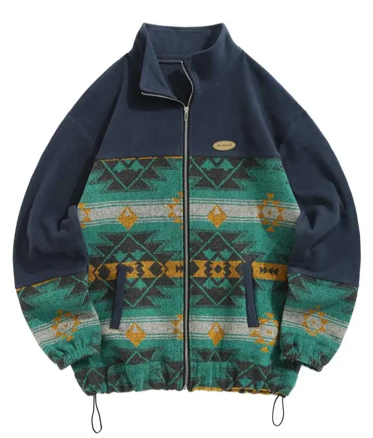 Vintage Aztec Fleece Zip Jacket - Forest