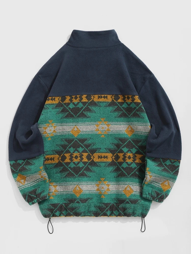 Vintage Aztec Fleece Zip Jacket - Forest