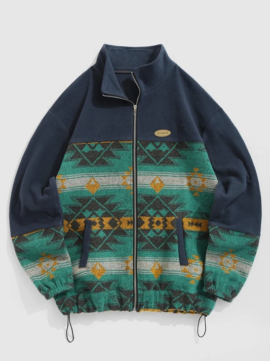 Vintage Aztec Fleece Zip Jacket - Forest