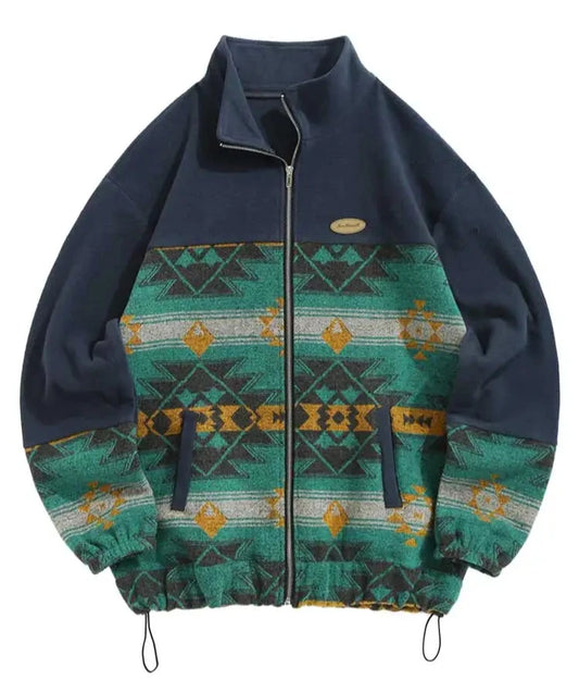 Vintage Aztec Fleece Zip Jacket - Forest